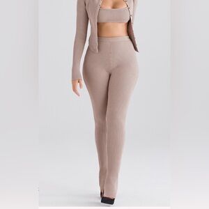House of CB MITZI Taupe Ribbed Knit Leggings